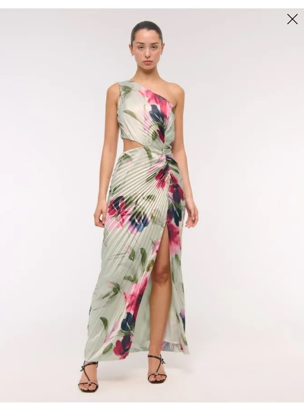 Abercrombie & Fitch One-Shoulder Floral Maxi Dress in Sage, Pink and Navy